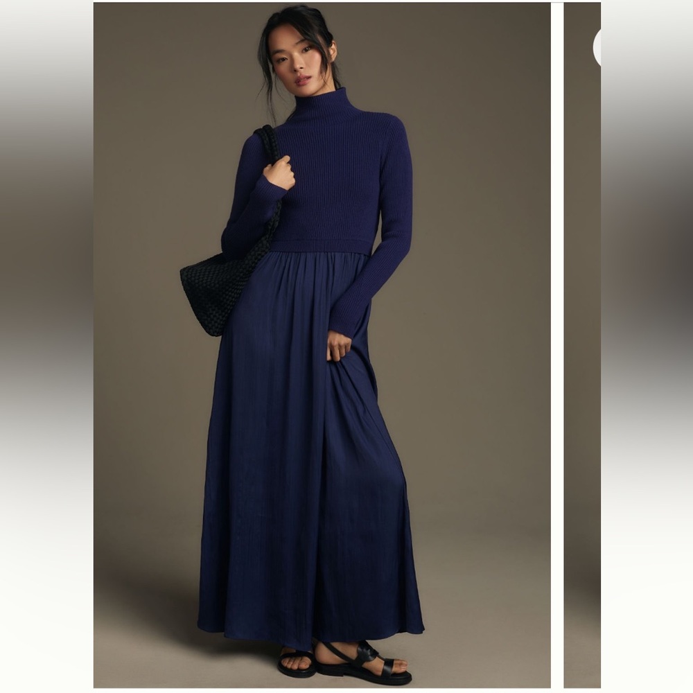 Anthropologie Navy Blue Turtleneck Knit & Maxi Dress